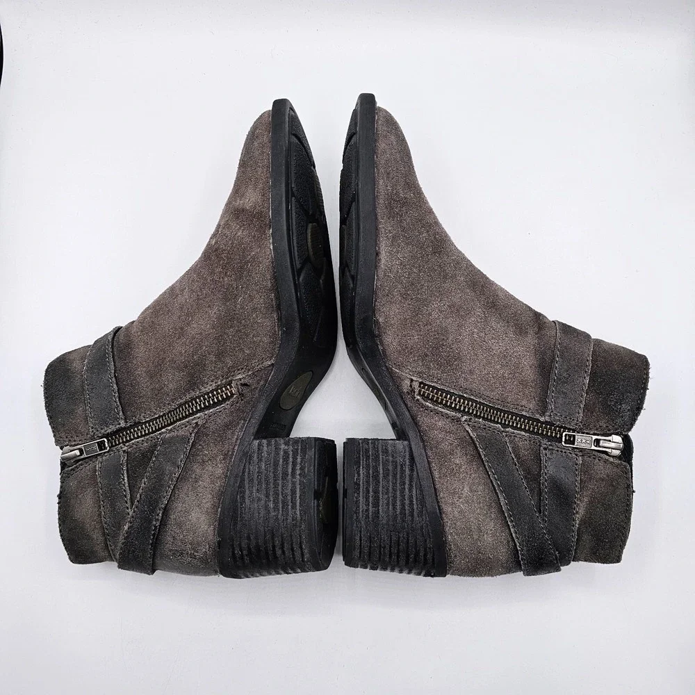 Born Womens Binghamton Ankle Booties 8.5‎ Gray Taupe Suede Moto Boot Block Heel